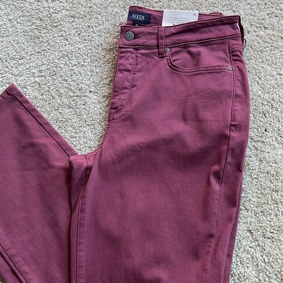 NYDJ Marilyn Straight dusty rose husk denim jean pants size 12 zip up - Picture 3 of 7
